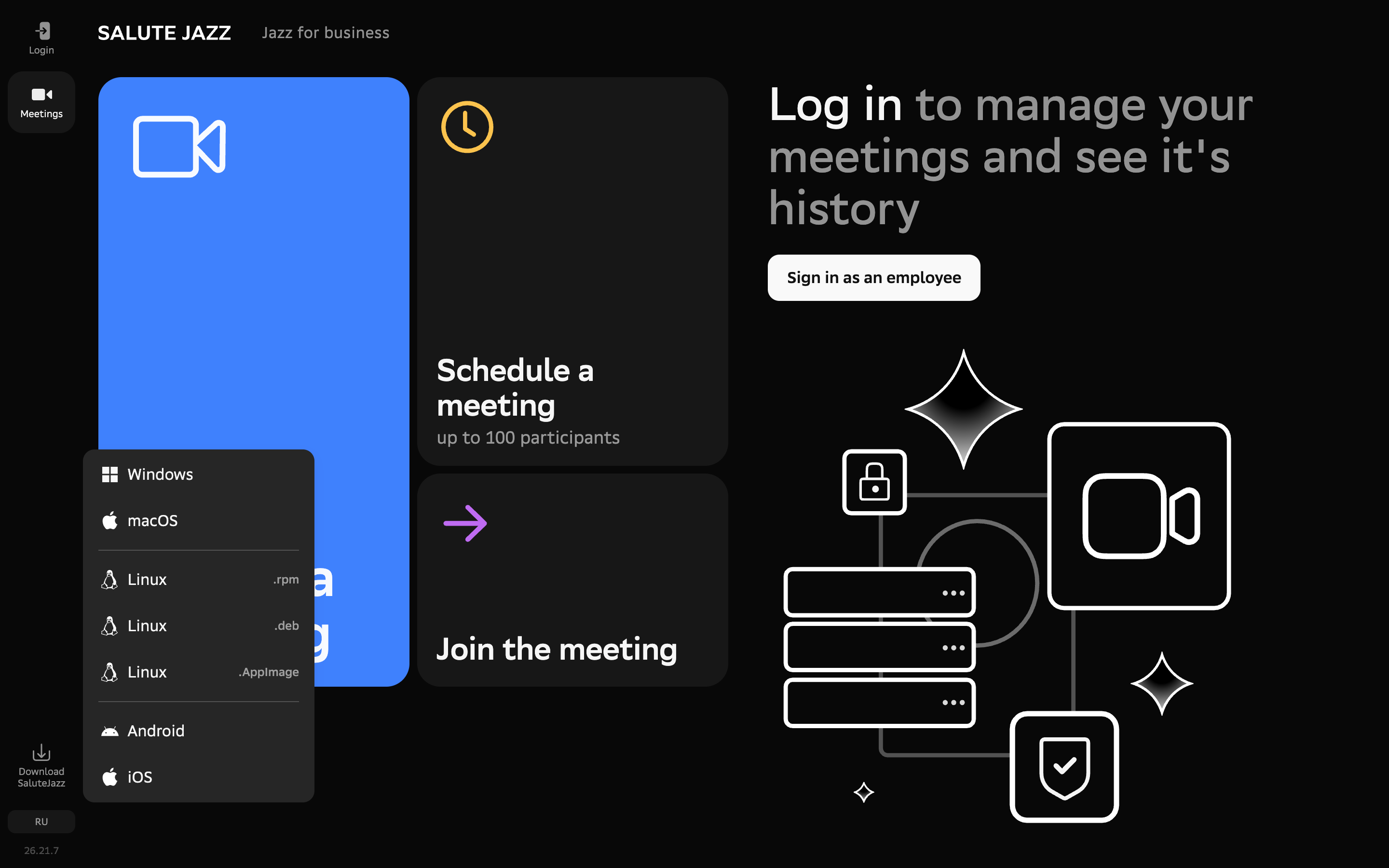 Salute Jazz — download-platform-menu screenshot