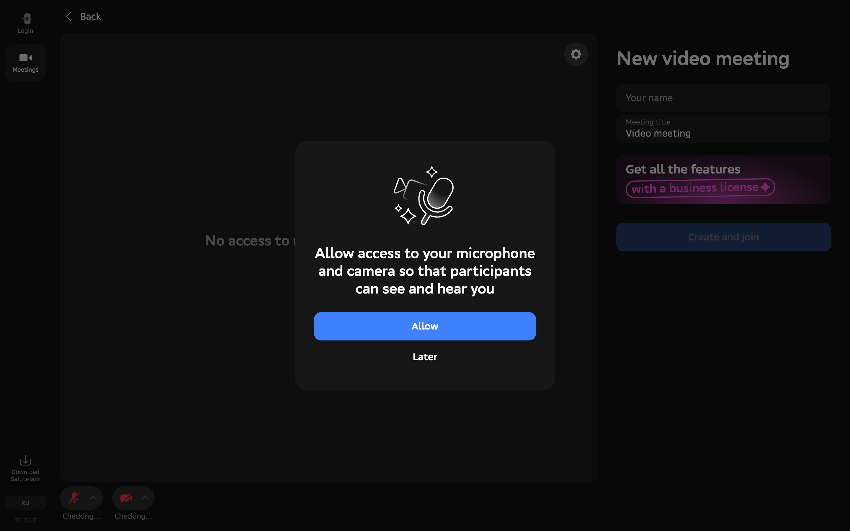 Salute Jazz — mic-camera-permission screenshot
