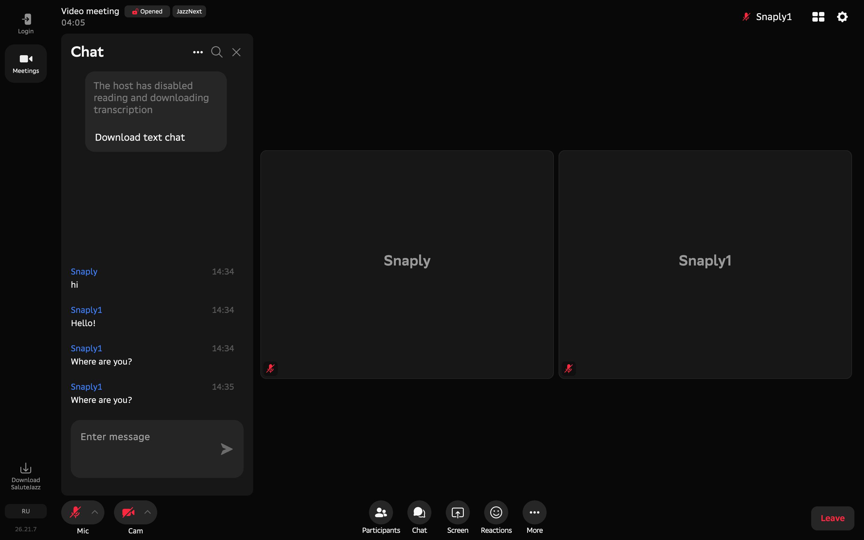 Salute Jazz — chat-history-menu screenshot