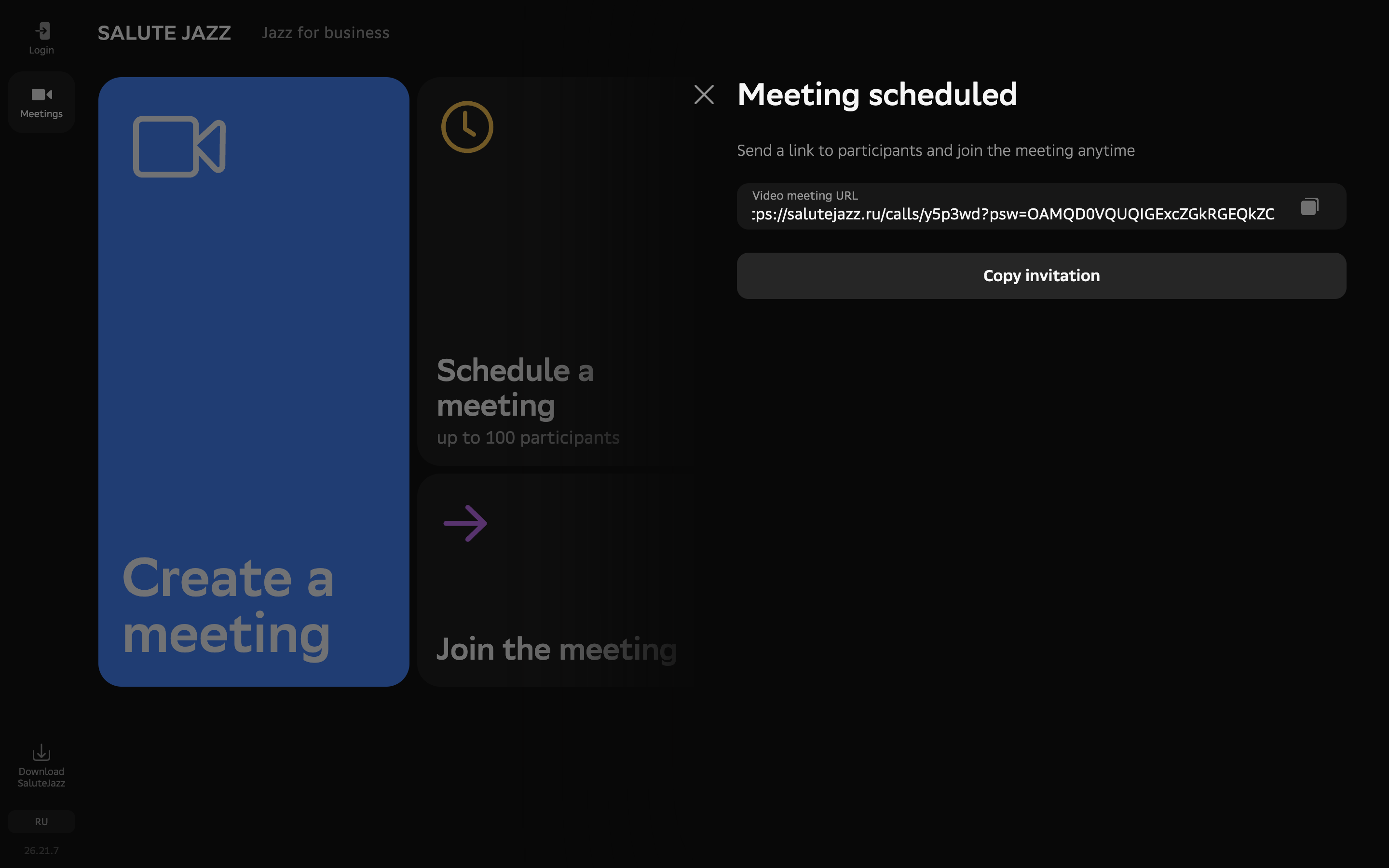 Salute Jazz — meeting-scheduled screenshot