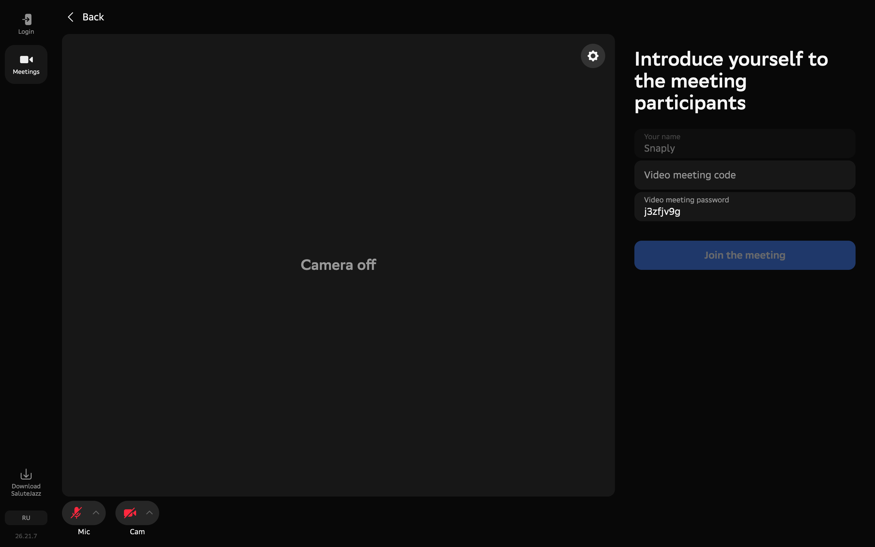 Salute Jazz — join-meeting-code screenshot