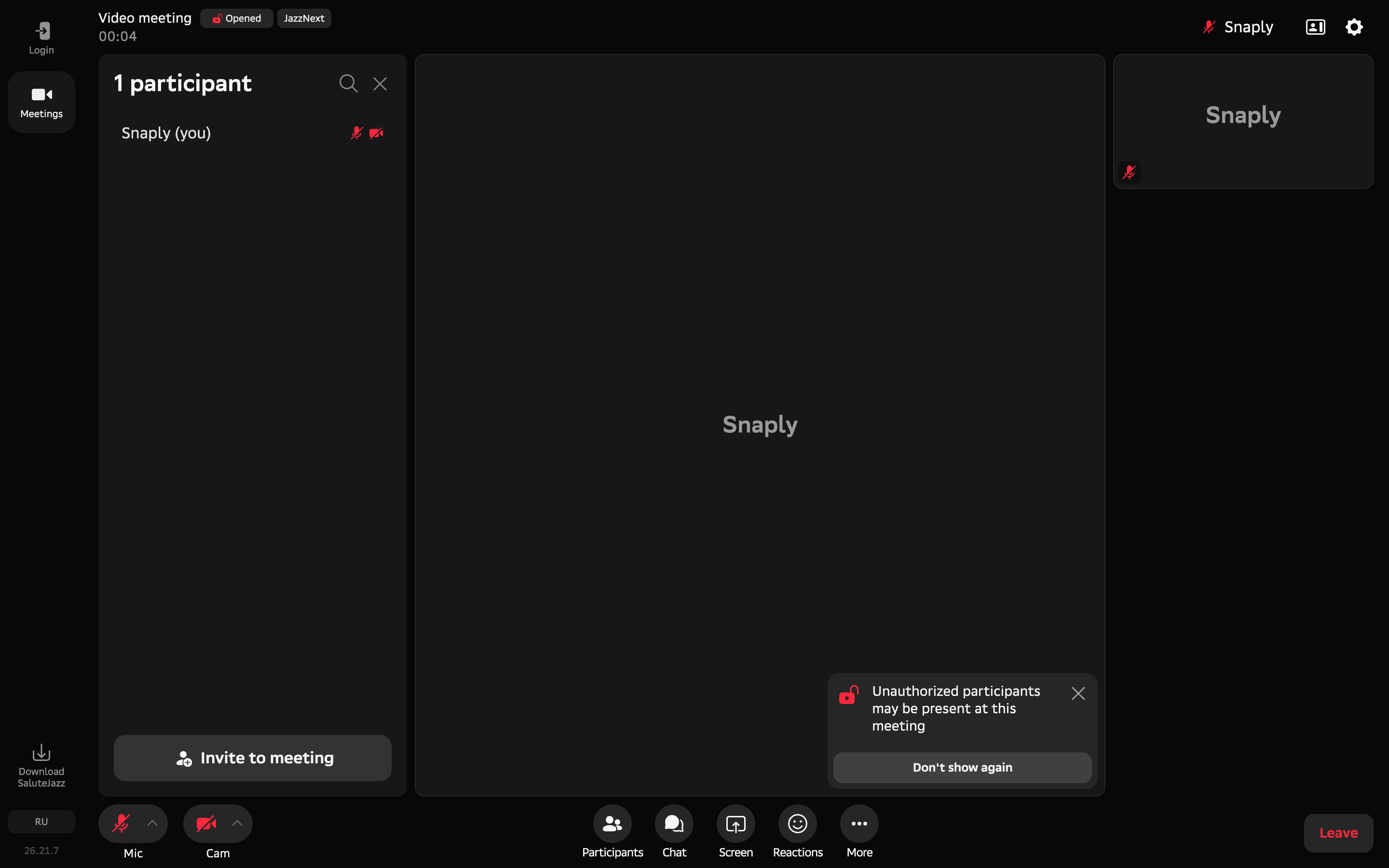 Salute Jazz — call-warning-toast screenshot