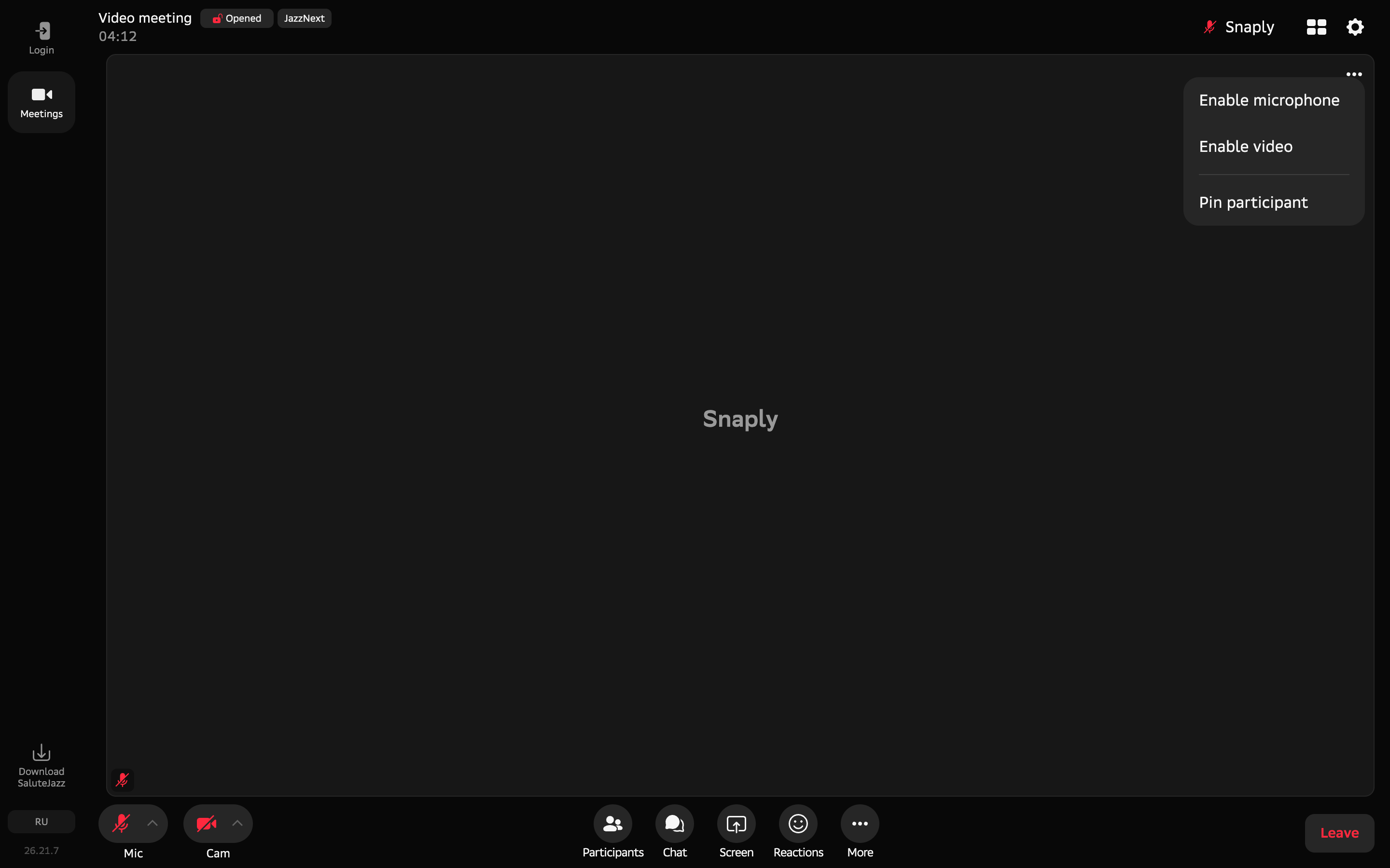 Salute Jazz — participant-context-menu screenshot