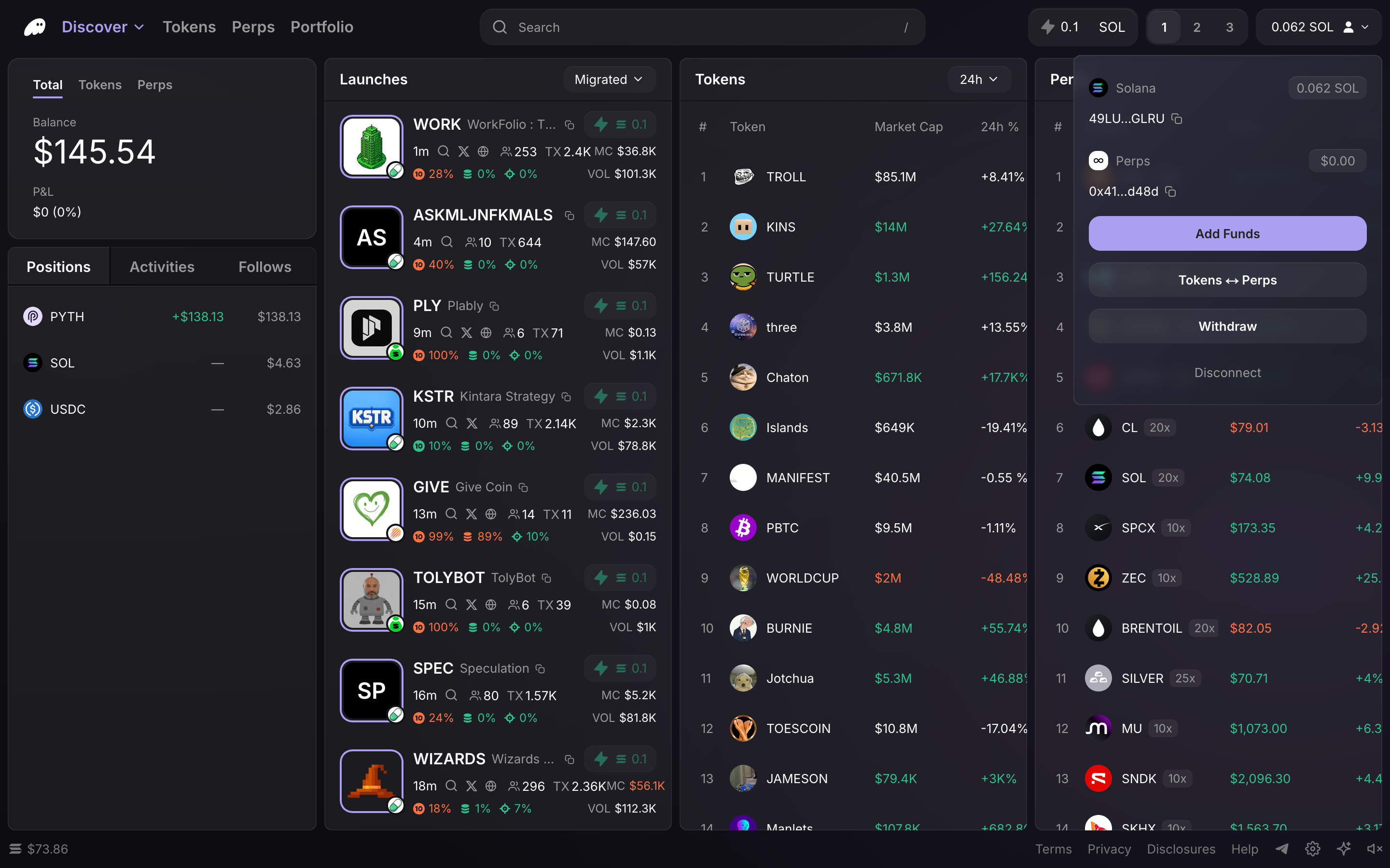 Phantom Terminal — account-menu screenshot