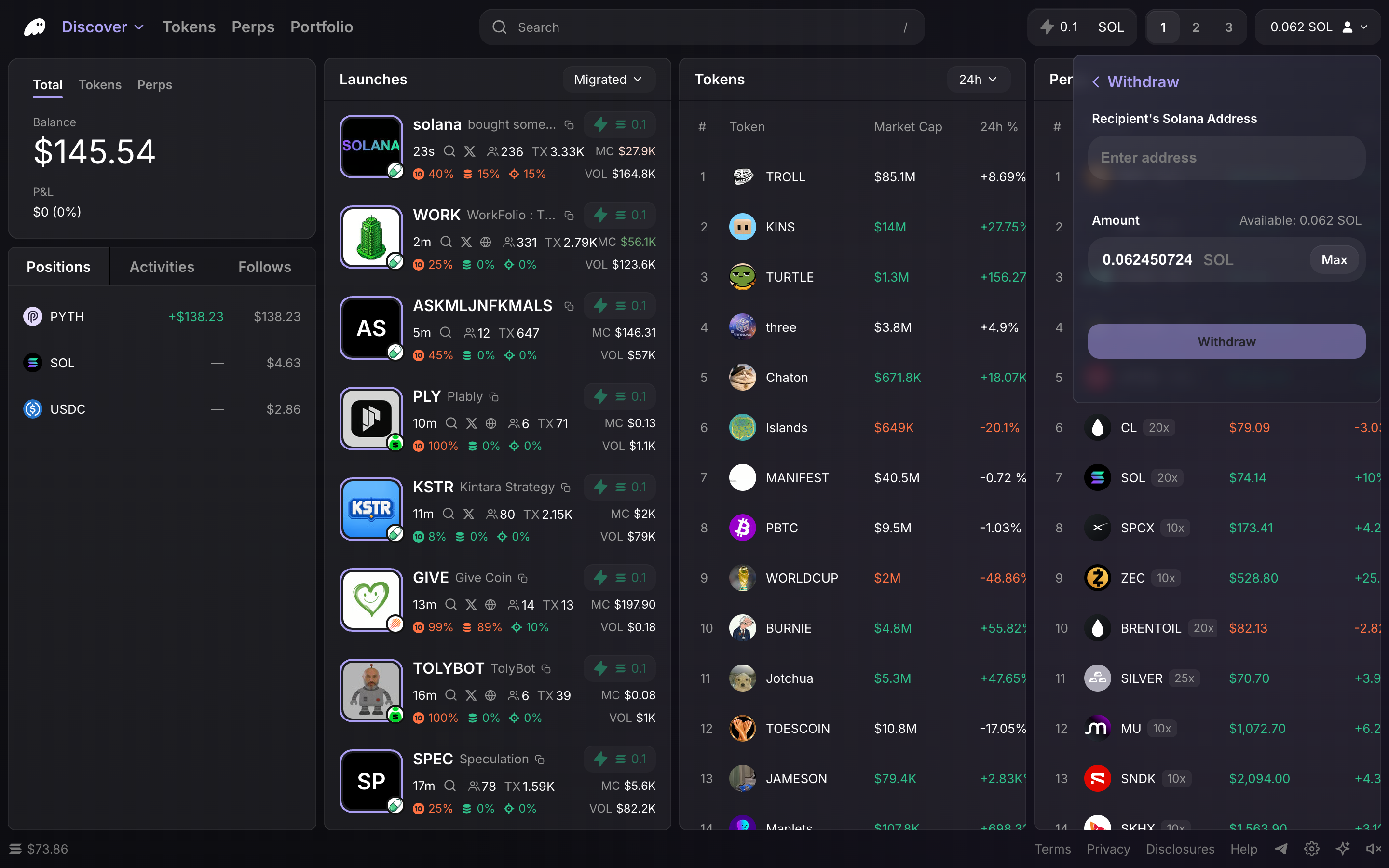 Phantom Terminal — withdraw-form screenshot