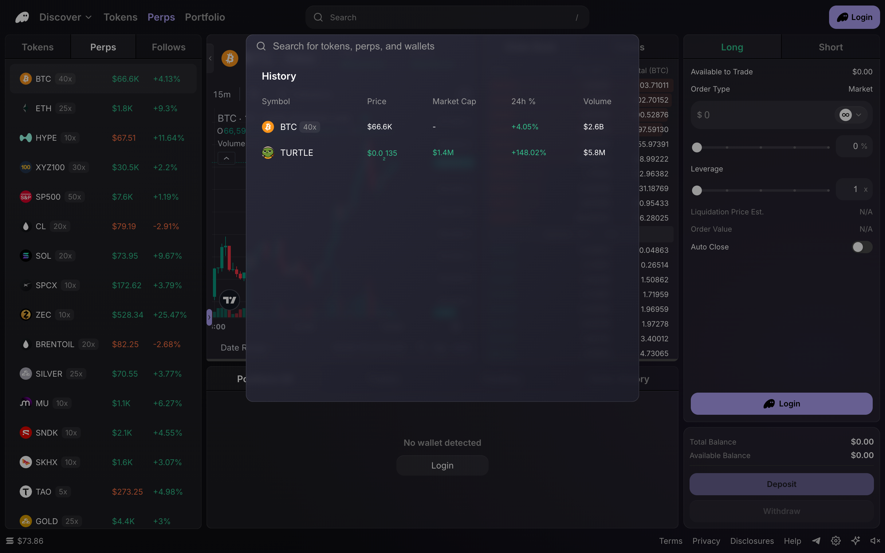Phantom Terminal — search-history screenshot