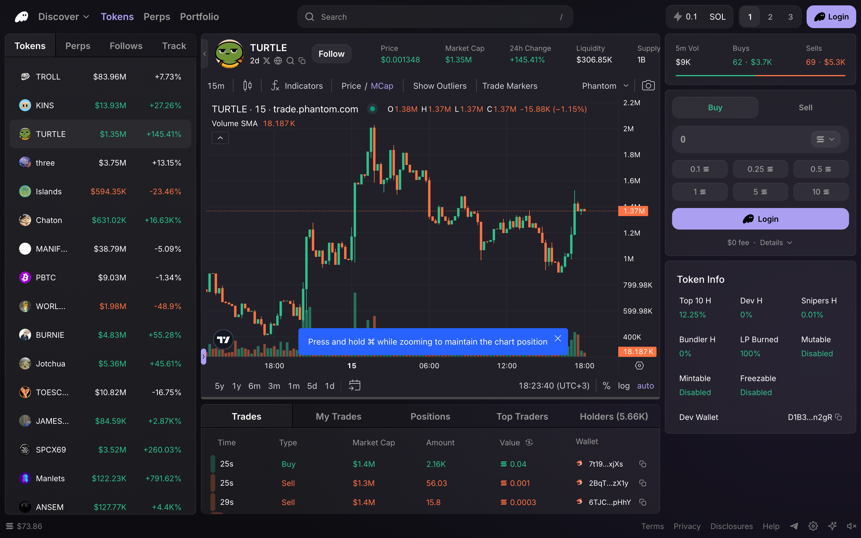 Phantom Terminal — token-chart-login screenshot