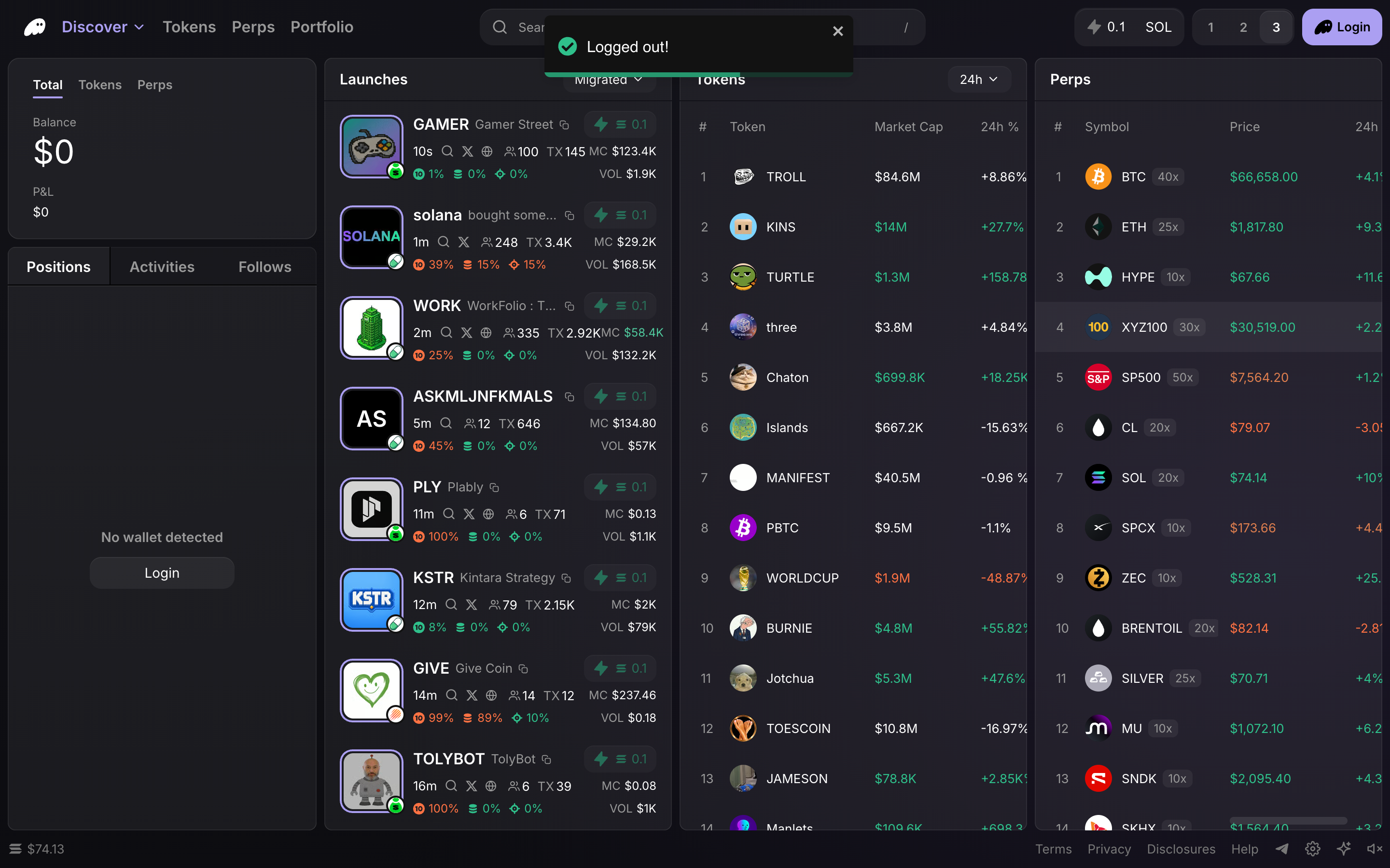 Phantom Terminal — logout-toast screenshot