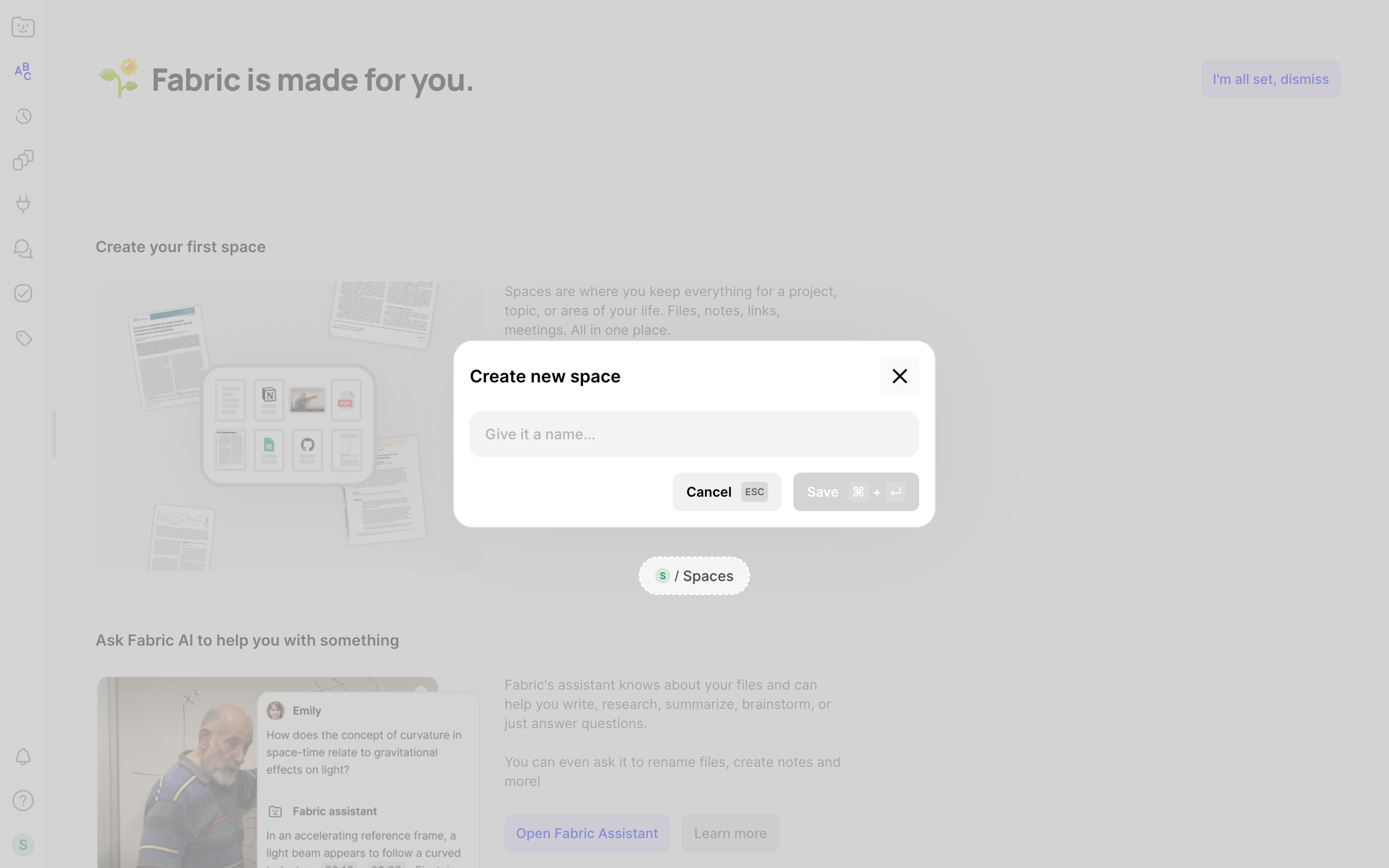 Fabric — create-space screenshot