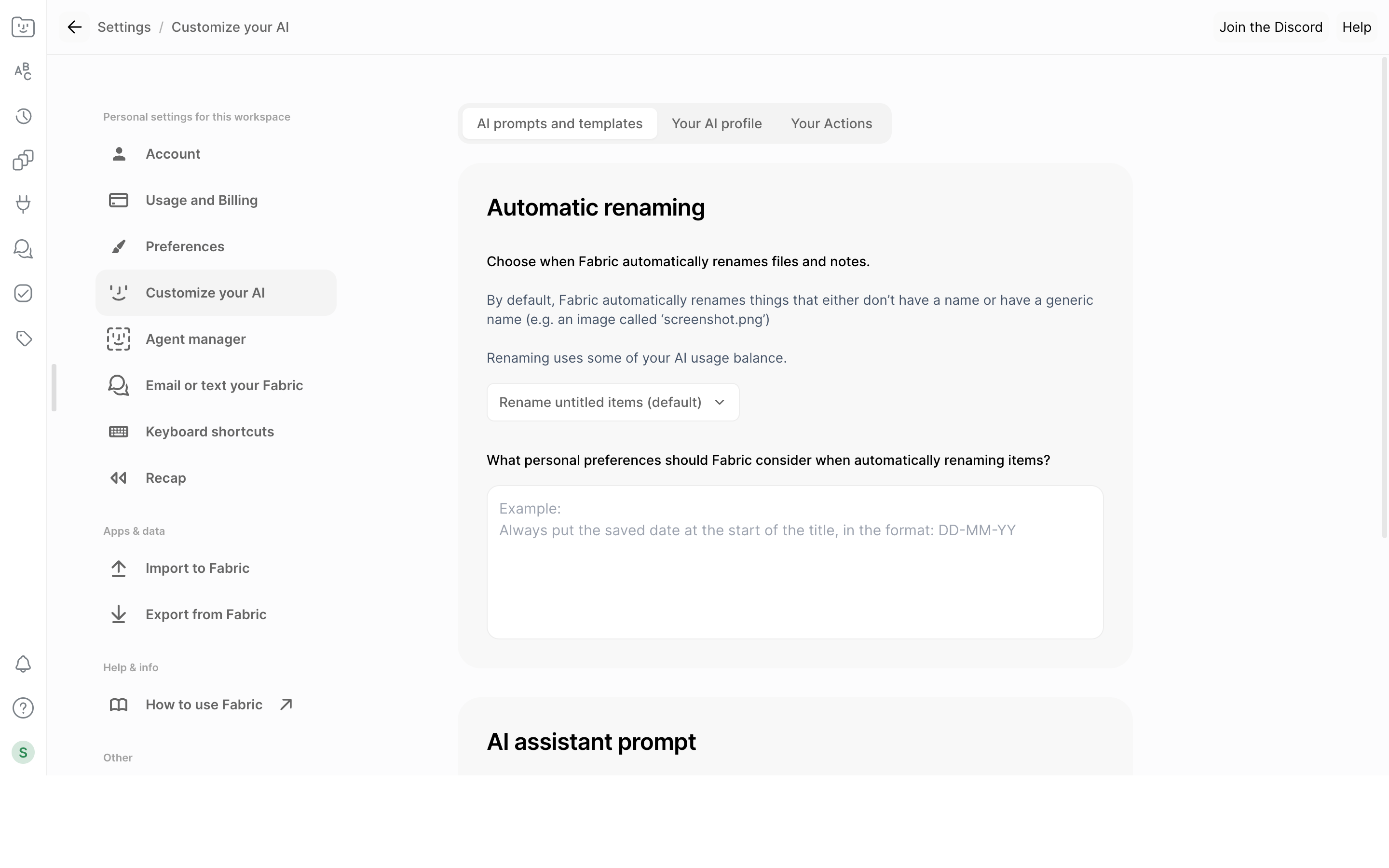 Fabric — auto-renaming screenshot