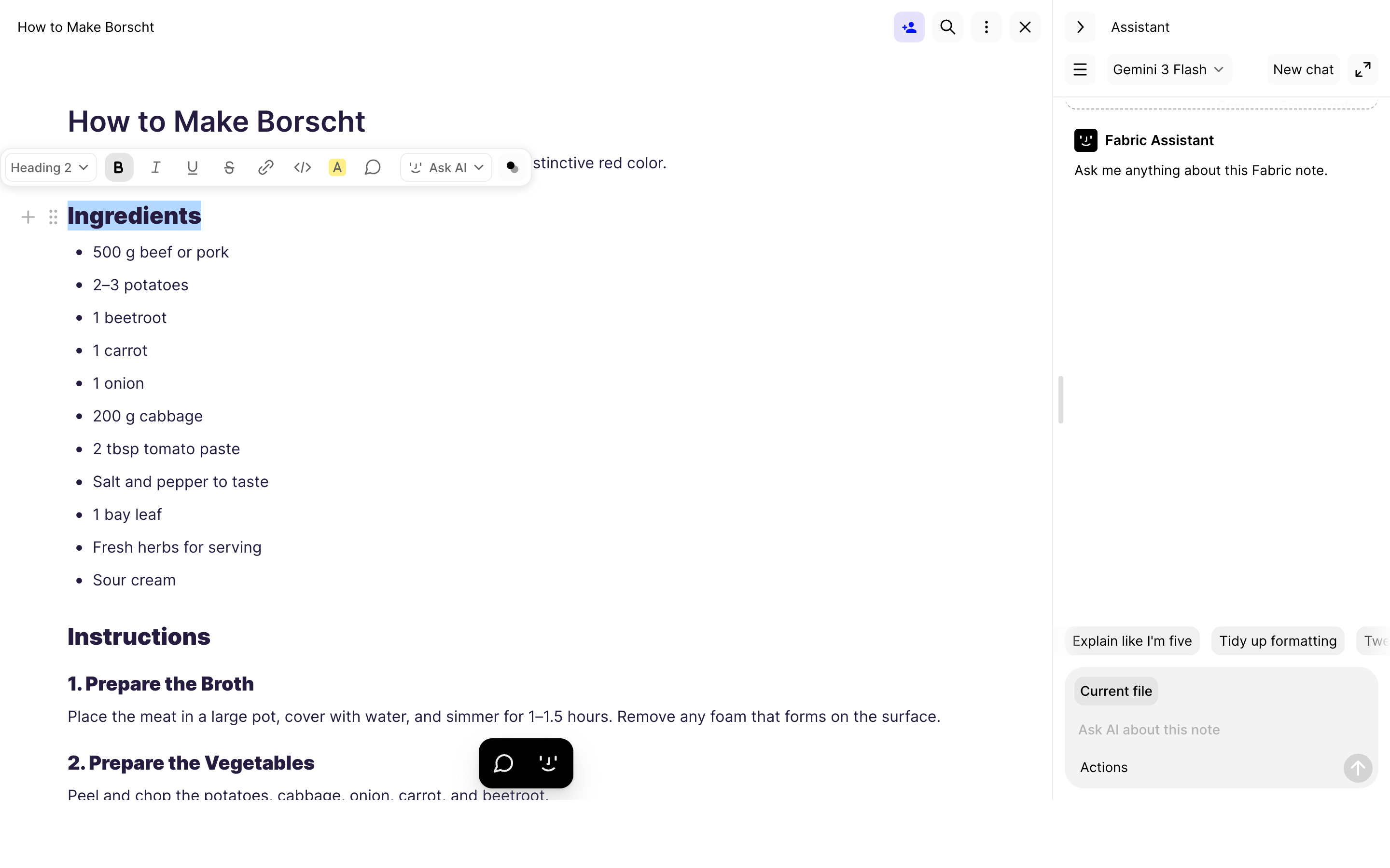 Fabric — recipe-editor screenshot