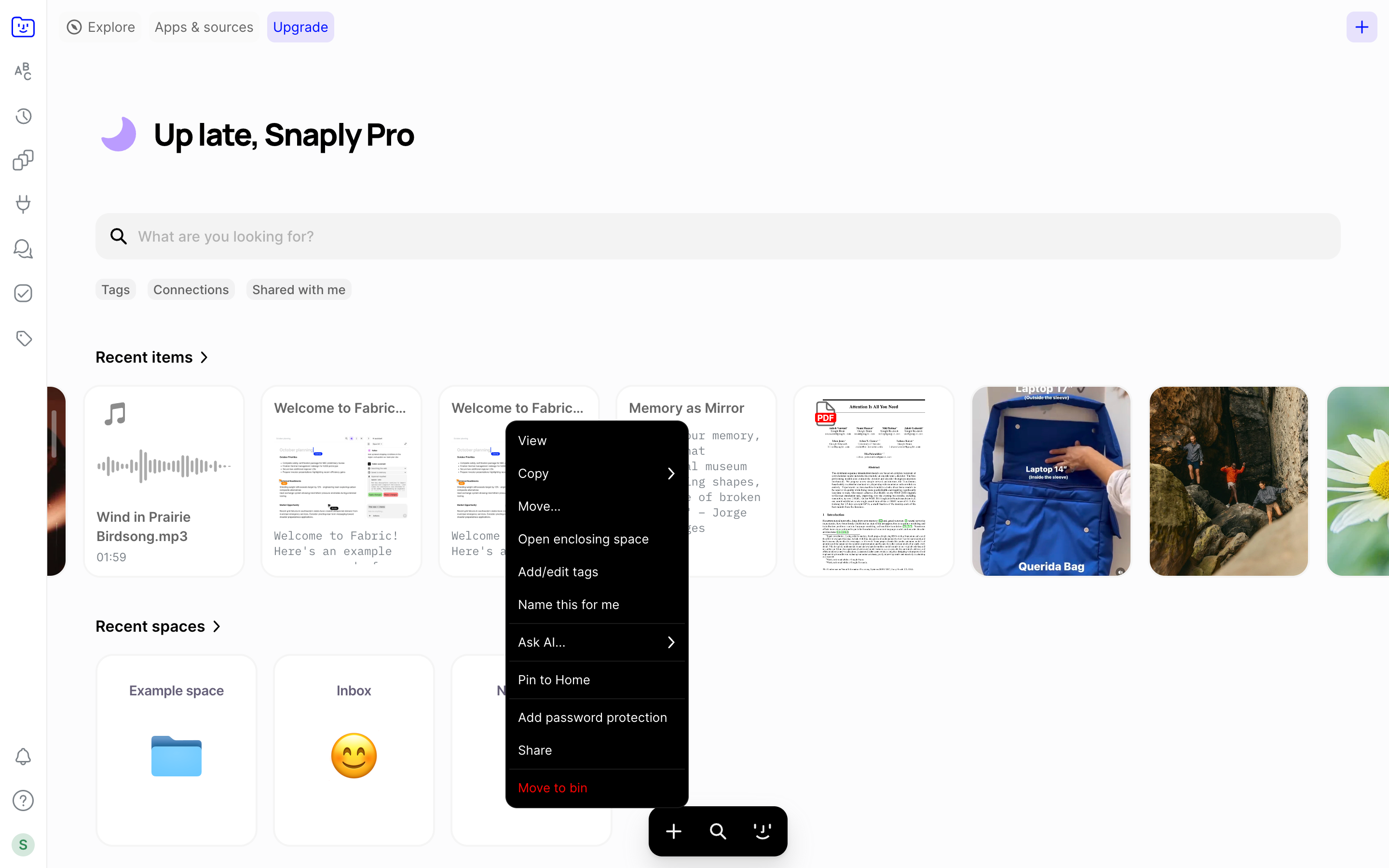 Fabric — dashboard-context screenshot