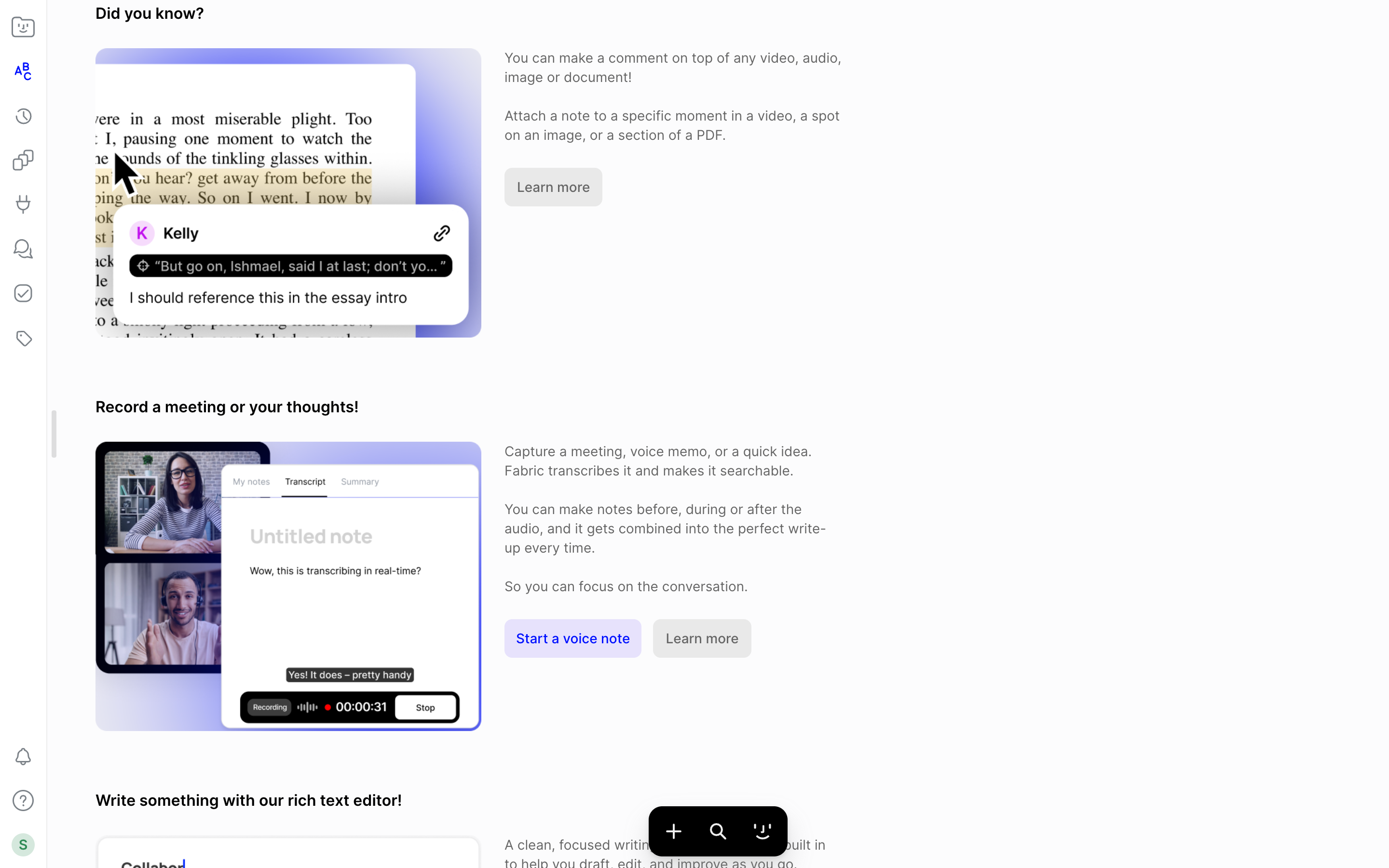 Fabric — onboarding-did-you-know screenshot