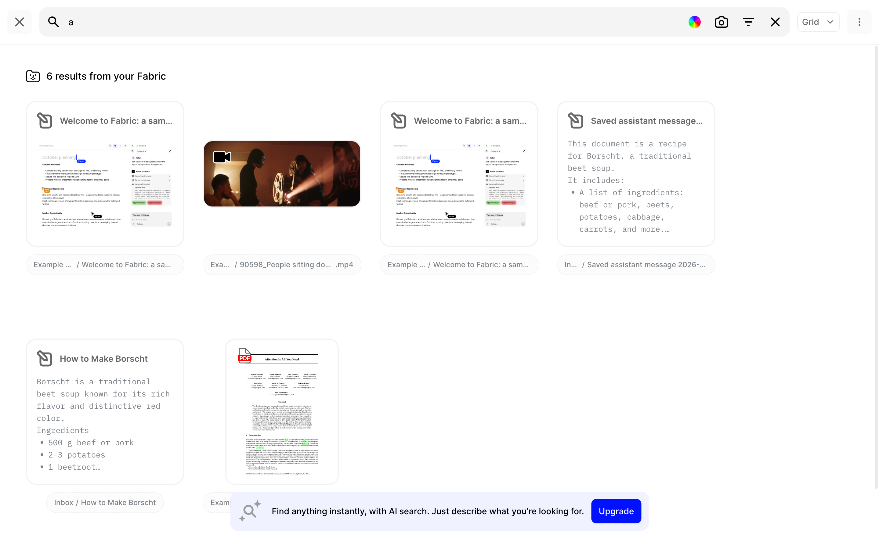 Fabric — search-results screenshot