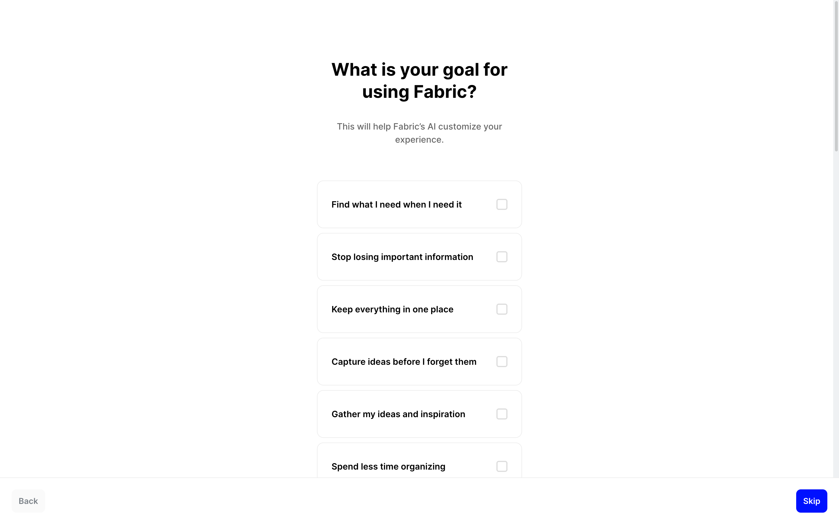 Fabric — goal-choice screenshot