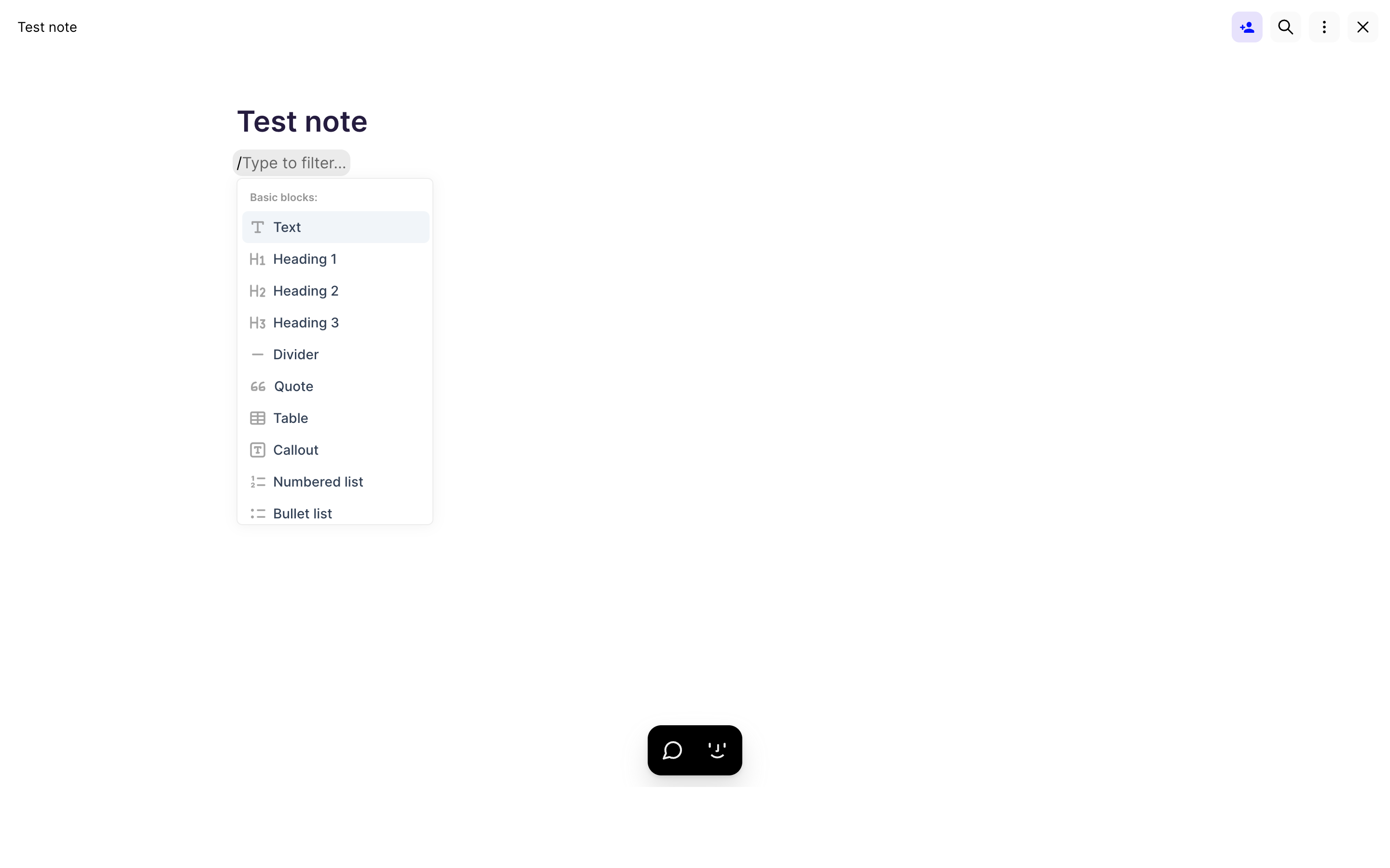 Fabric — slash-menu screenshot