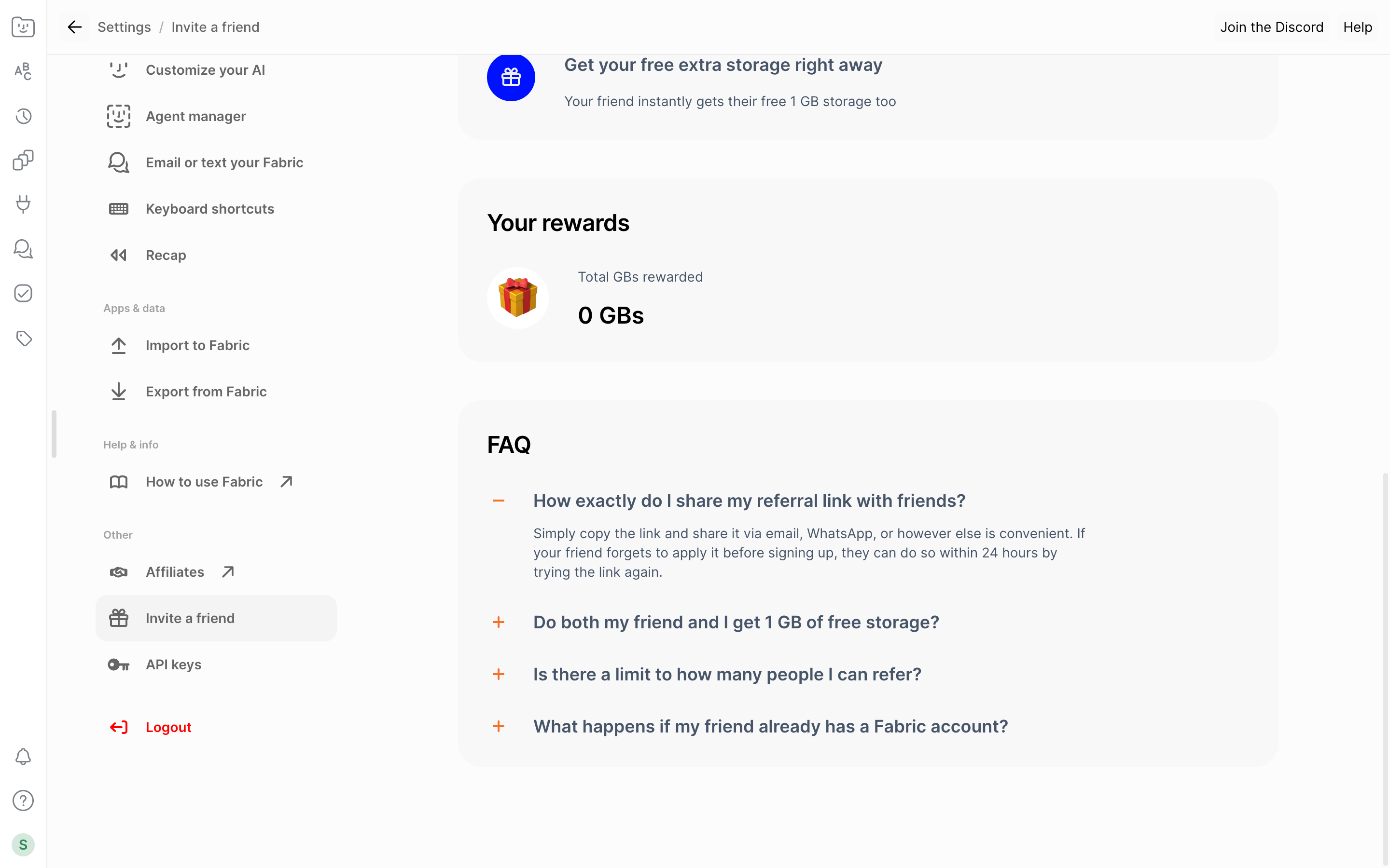 Fabric — referral-faq screenshot