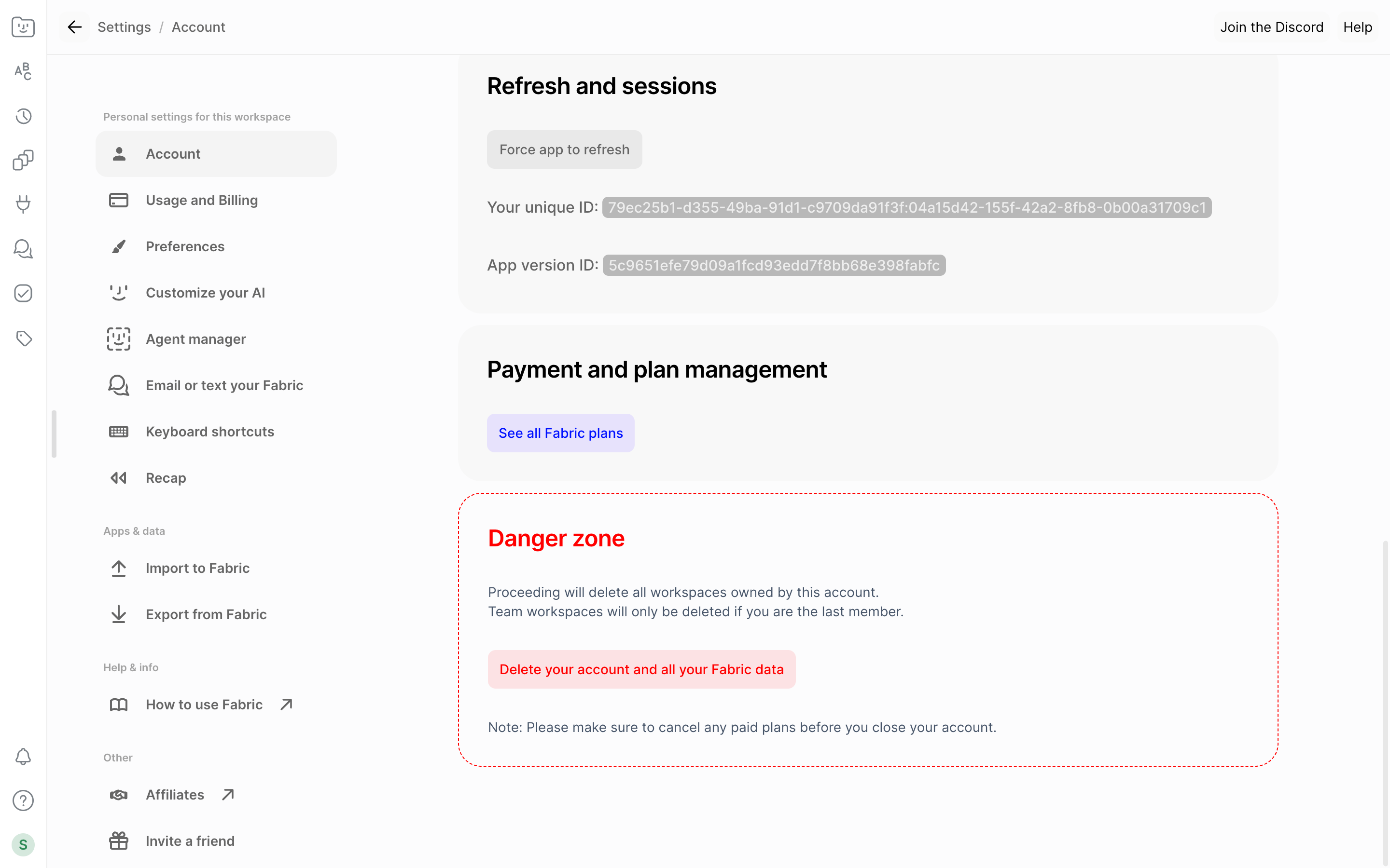 Fabric — danger-zone screenshot