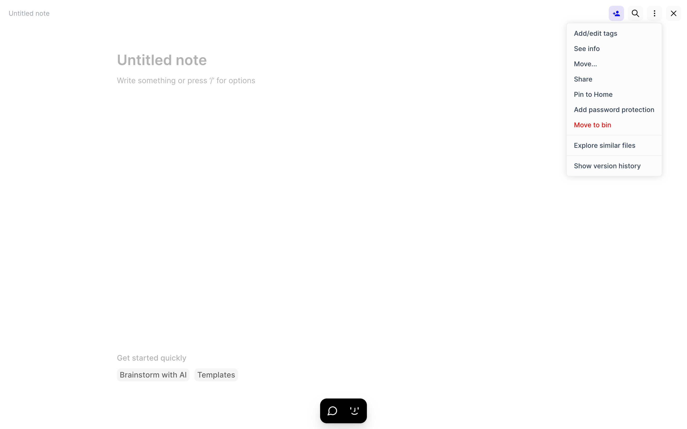 Fabric — note-menu screenshot