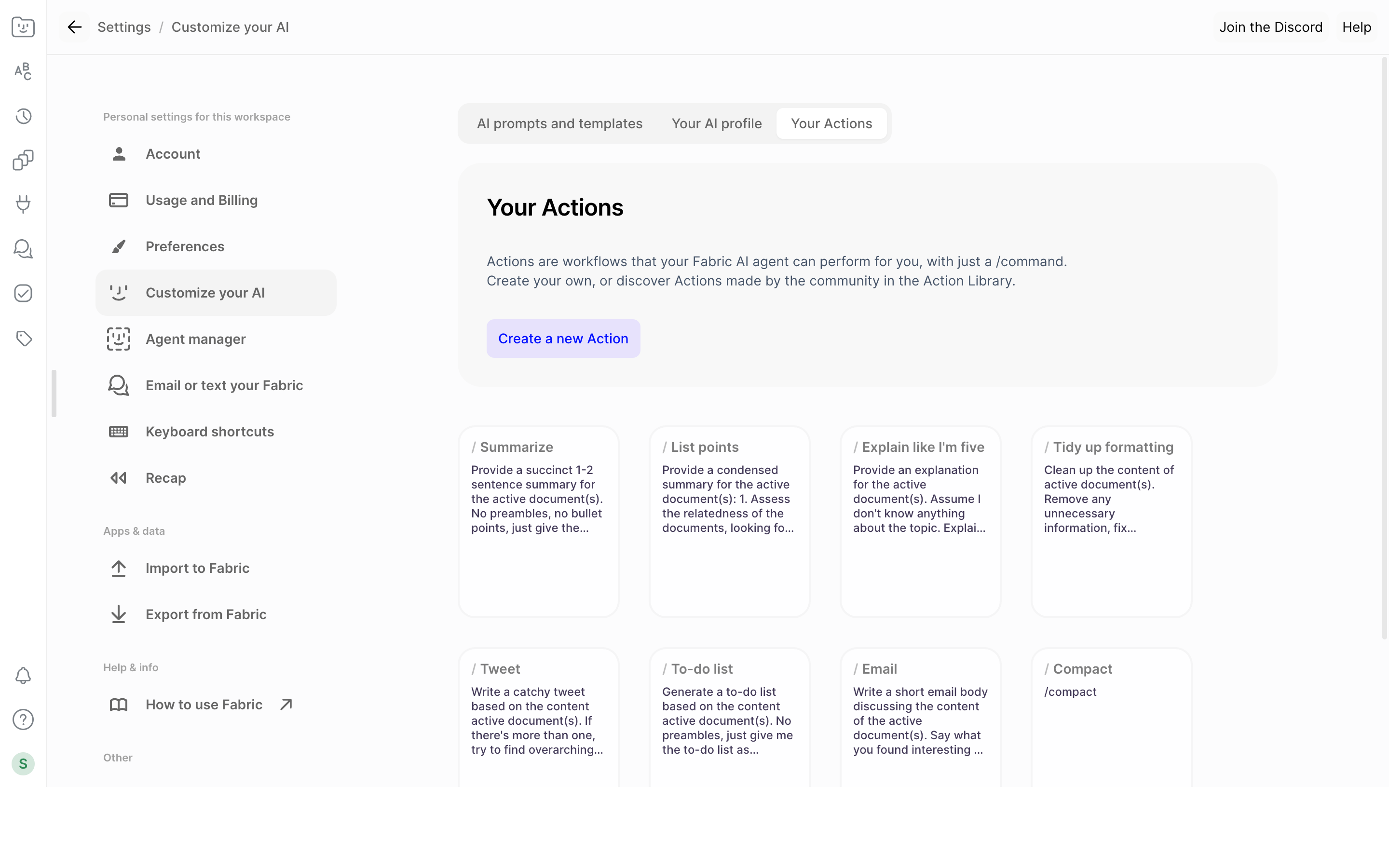Fabric — actions-library screenshot