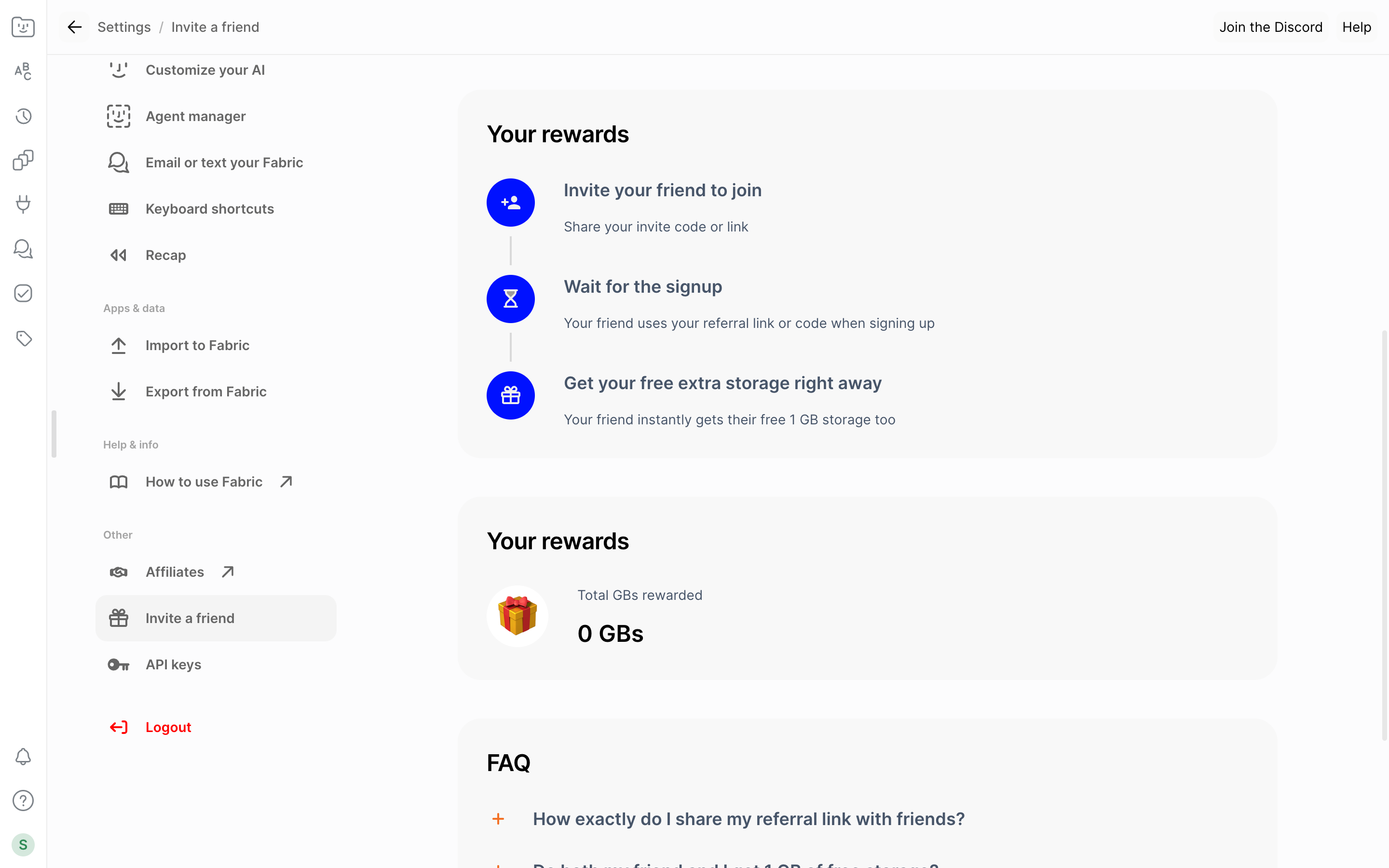 Fabric — referral-rewards screenshot