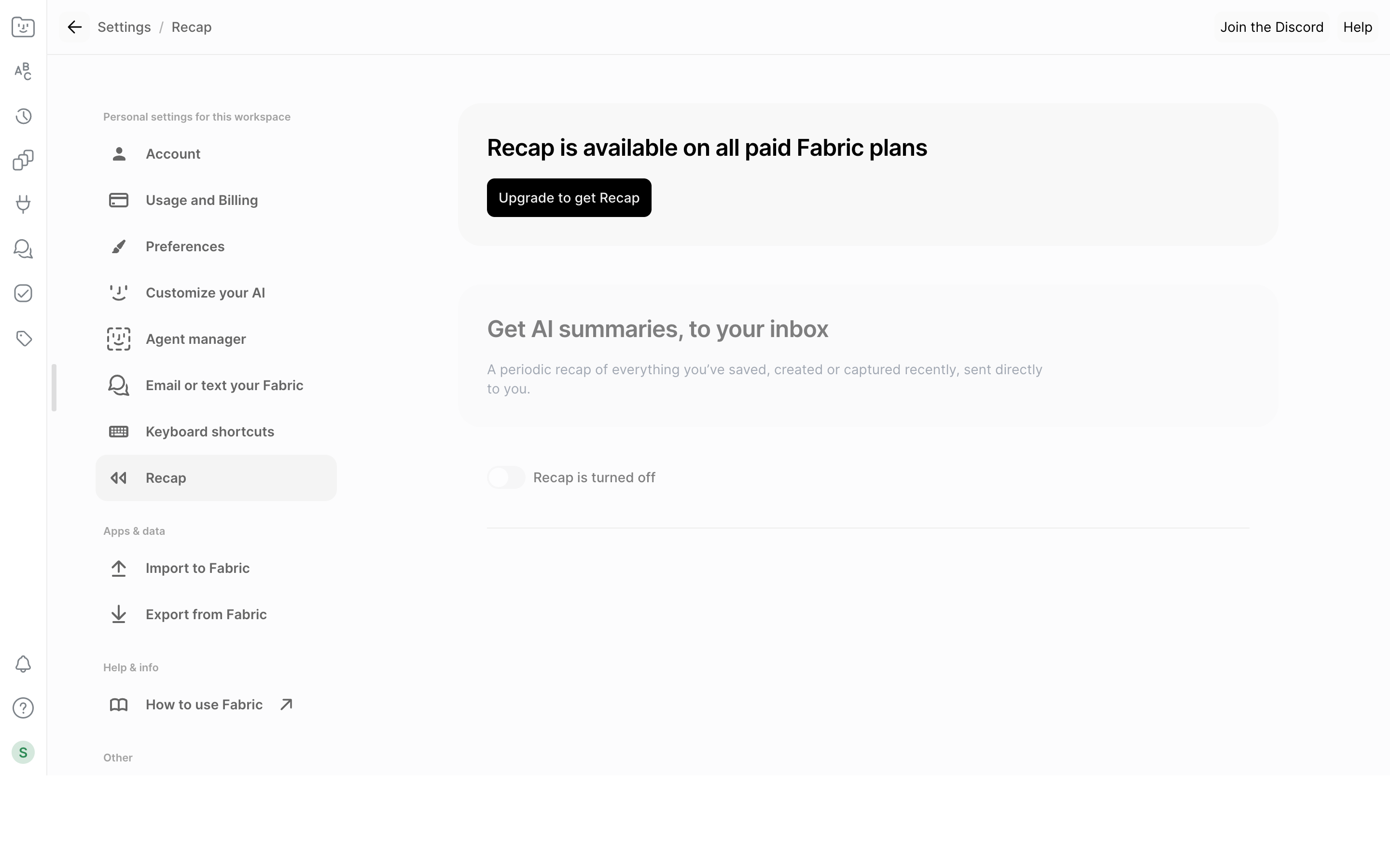 Fabric — recap-plan screenshot