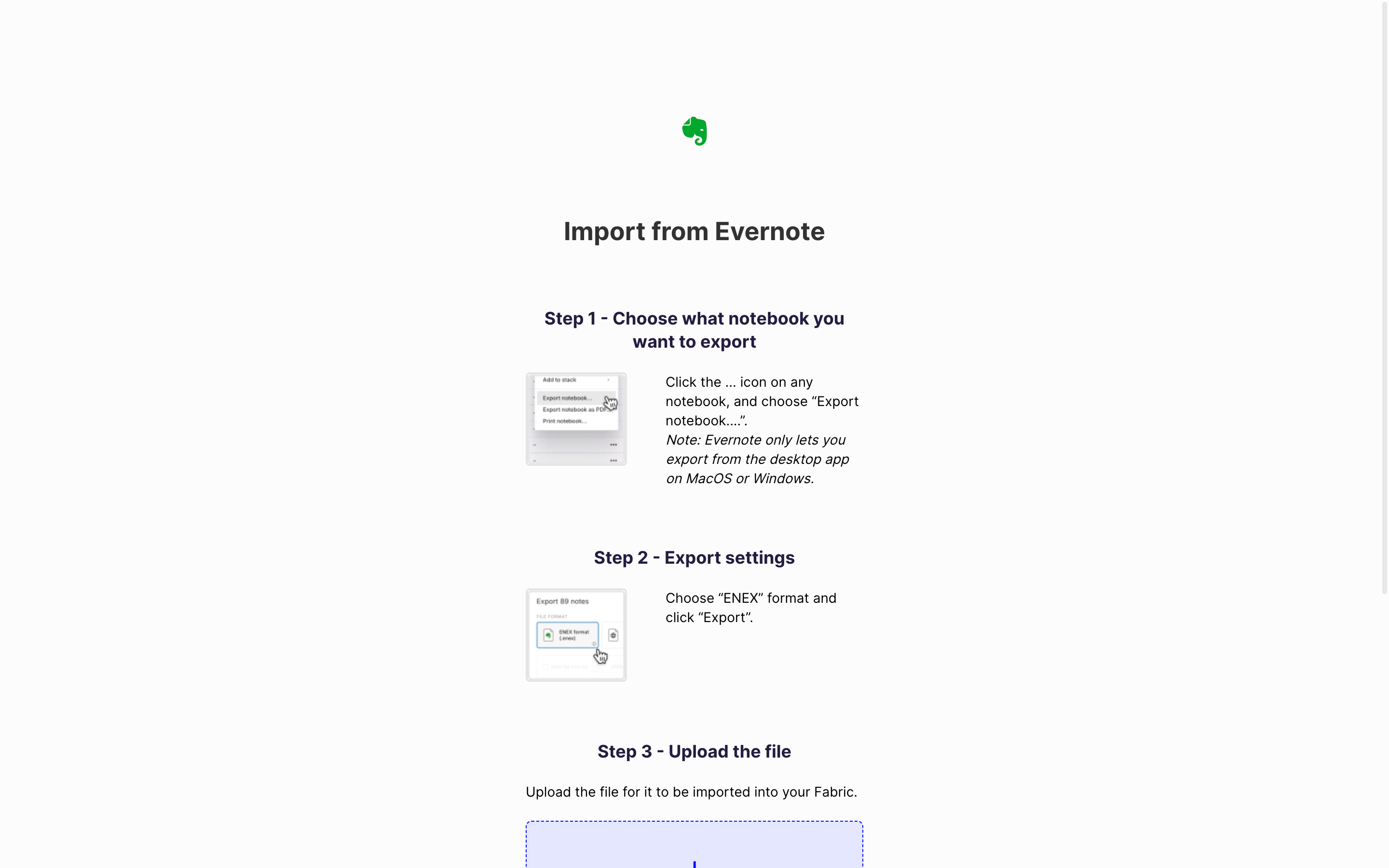 Fabric — evernote-import screenshot
