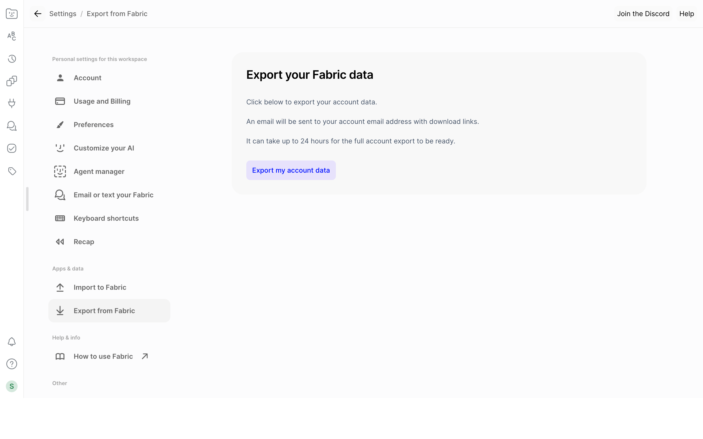 Fabric — export-data screenshot