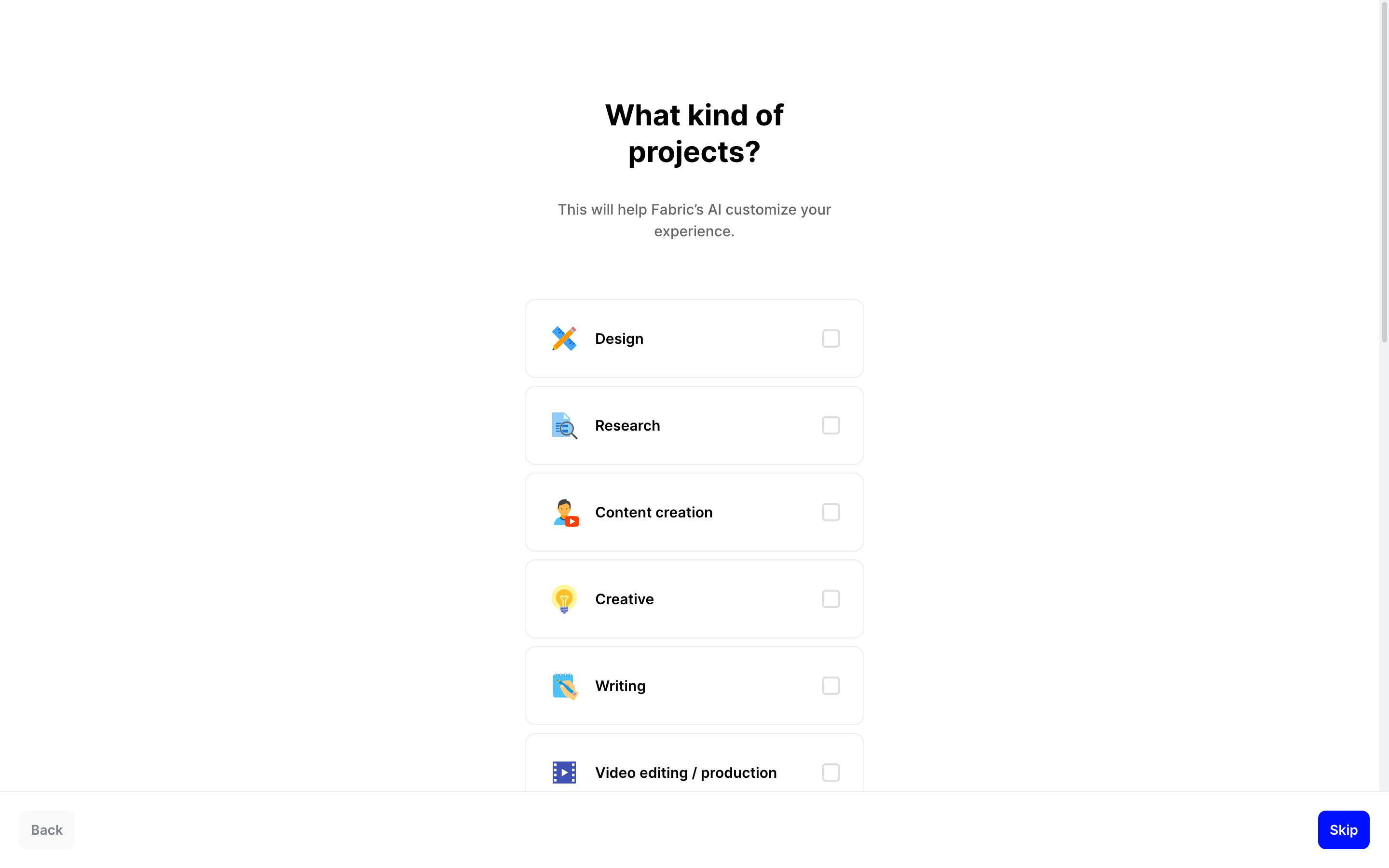 Fabric — project-choice screenshot