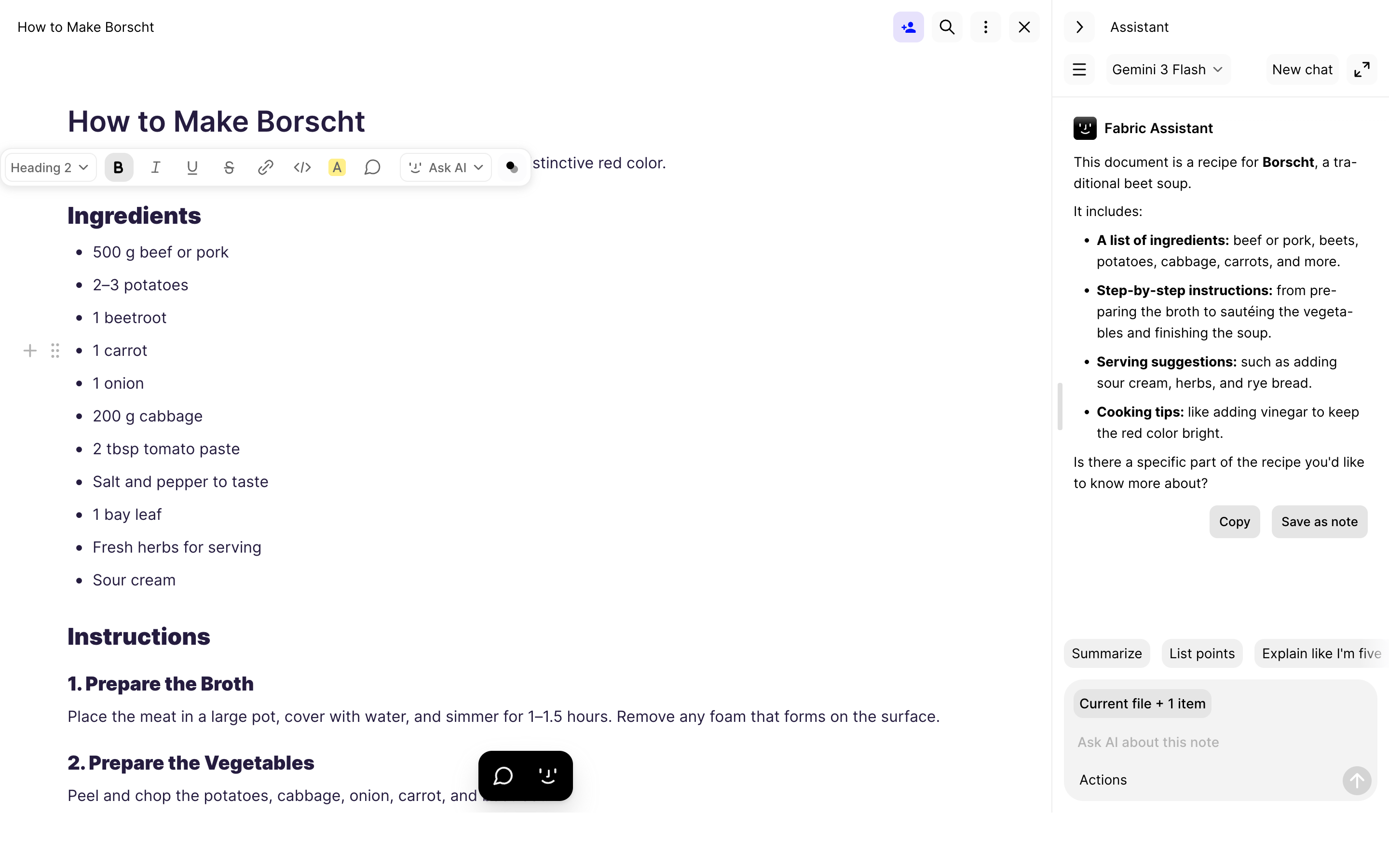 Fabric — recipe-detail screenshot