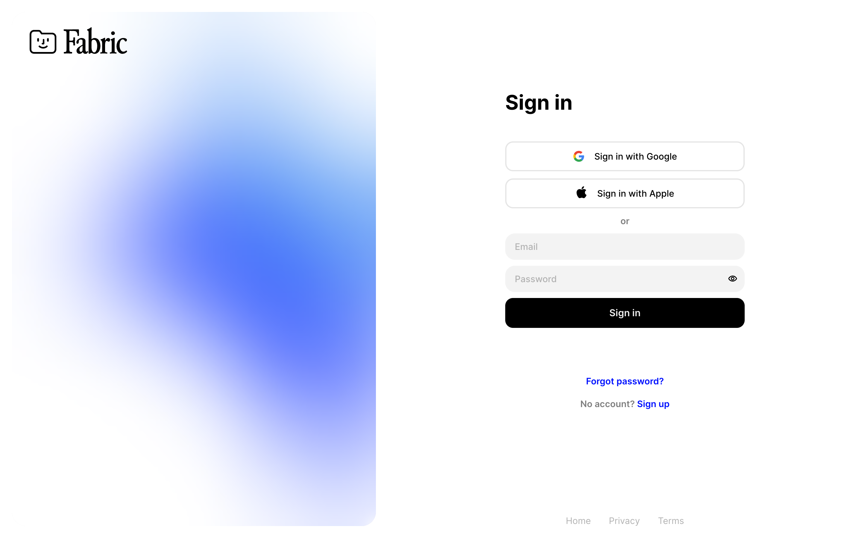 Fabric — signin screenshot